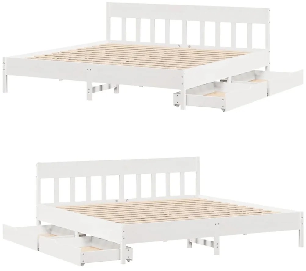 Cama sem colchão 200x200 cm madeira de pinho maciça branco