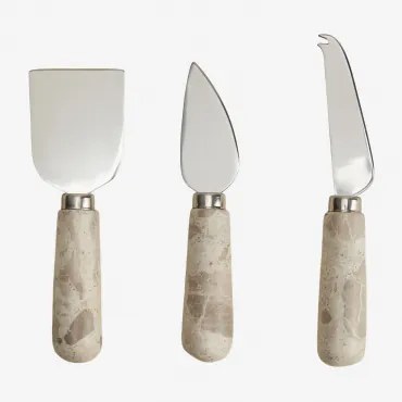 Conjunto De 3 Talheres Para Queijos Em Mármore E Aço Calven Mármore Bege Panther - Sklum