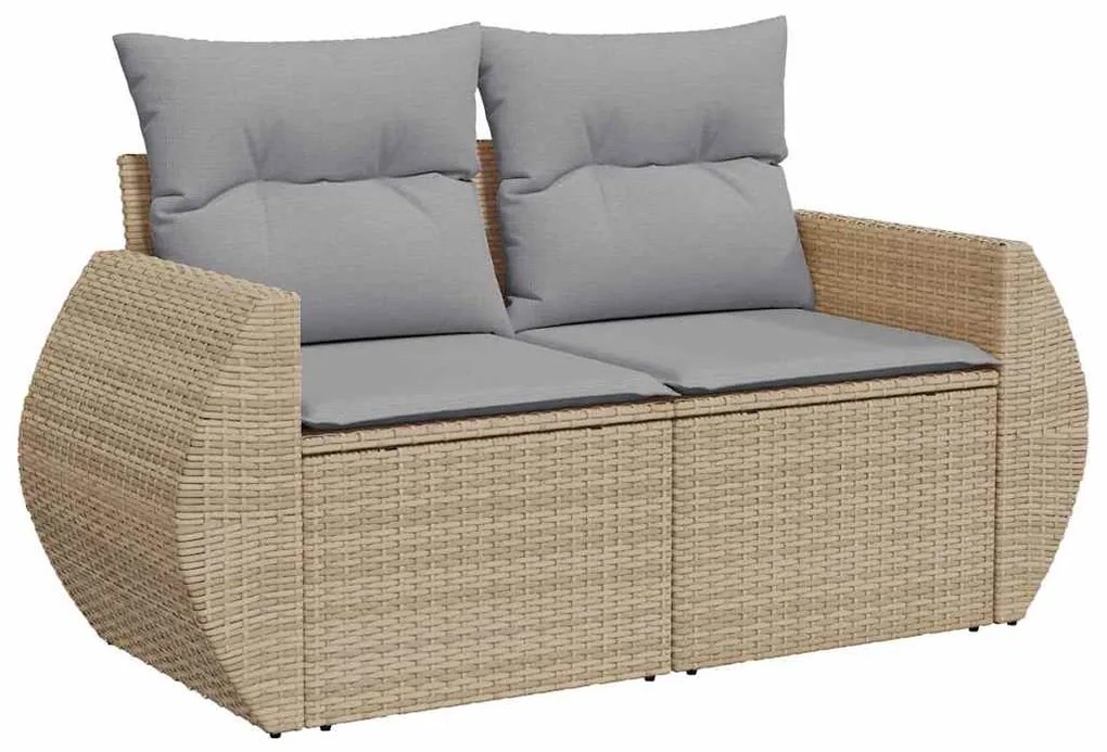Conjunto de Sofá de Jardim 9 Peças com Almofadas Bege em Rattan Poliés