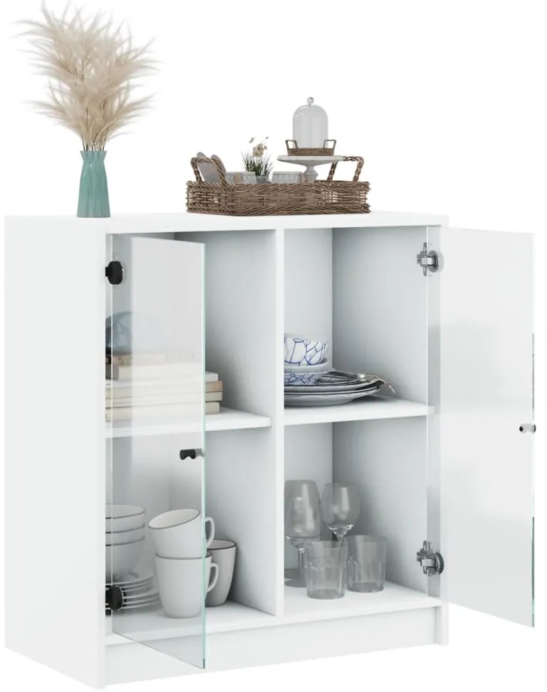 Armário de apoio c/ portas de vidro 68x37x75,5 cm branco