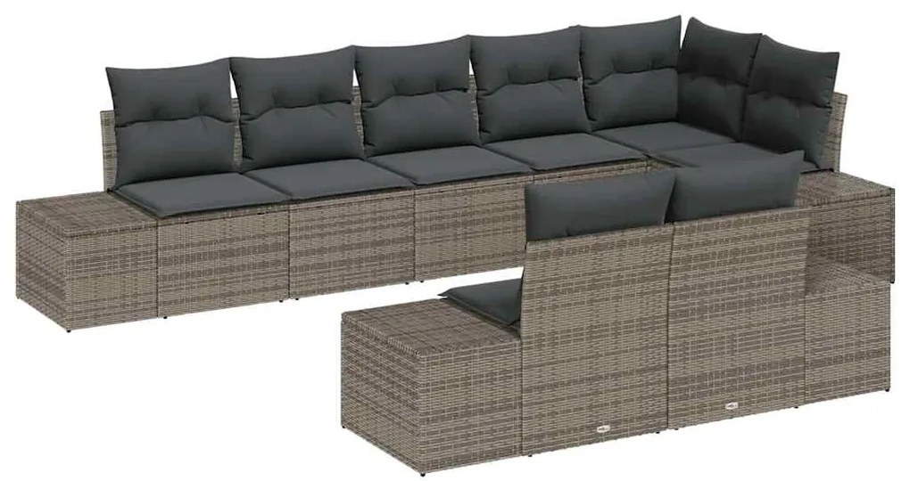 Conjunto de Sofá de Jardim com 8 Peças e Almofadas Cinzas em Rattan Si