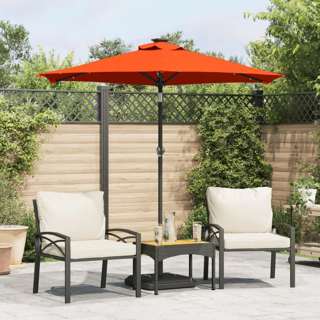 vidaXL Guarda-sol jardim c/LEDs e poste de aço 225x225x212cm terracota