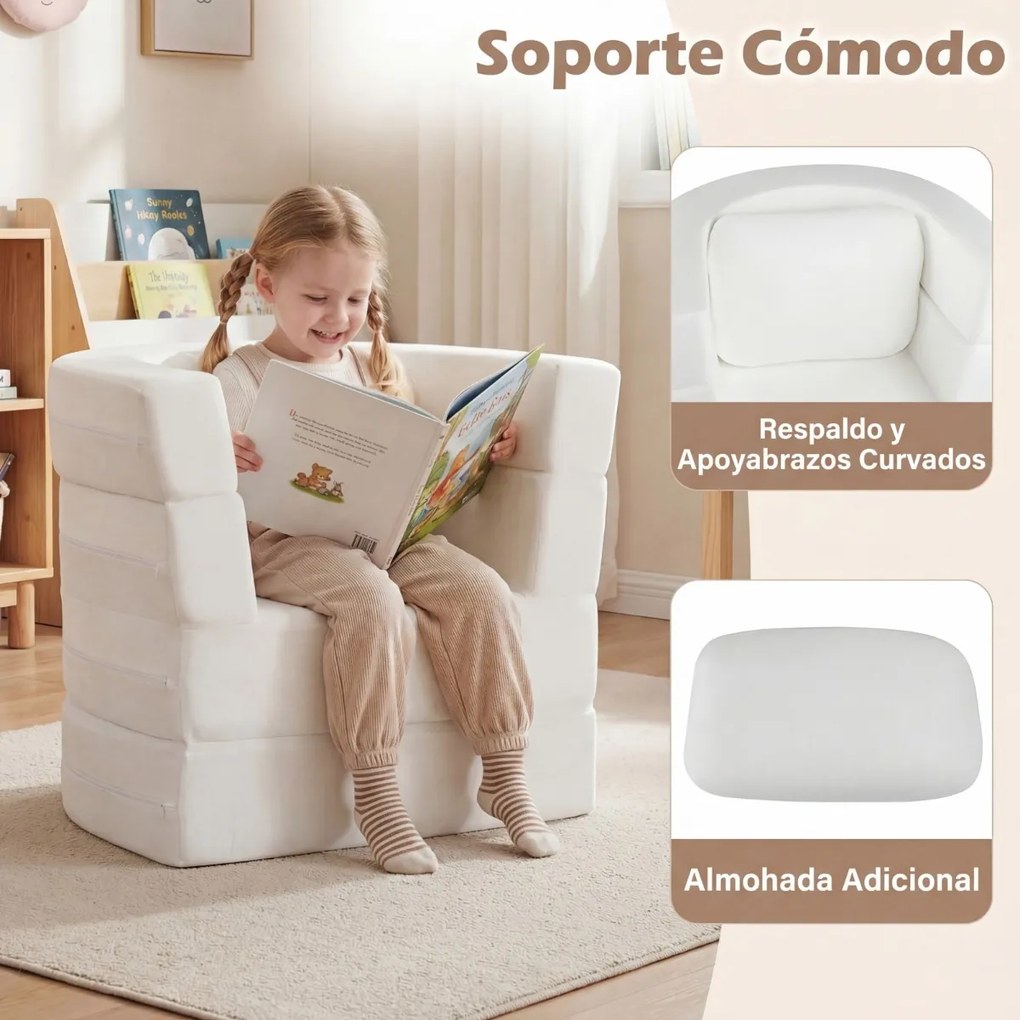 Sofá-cama 3 em 1 para crianças 66 x 47 x 55 cm, dobrável, com capas laváveis com fechos de correr e almofada com enchimento de espuma macia, para maio
