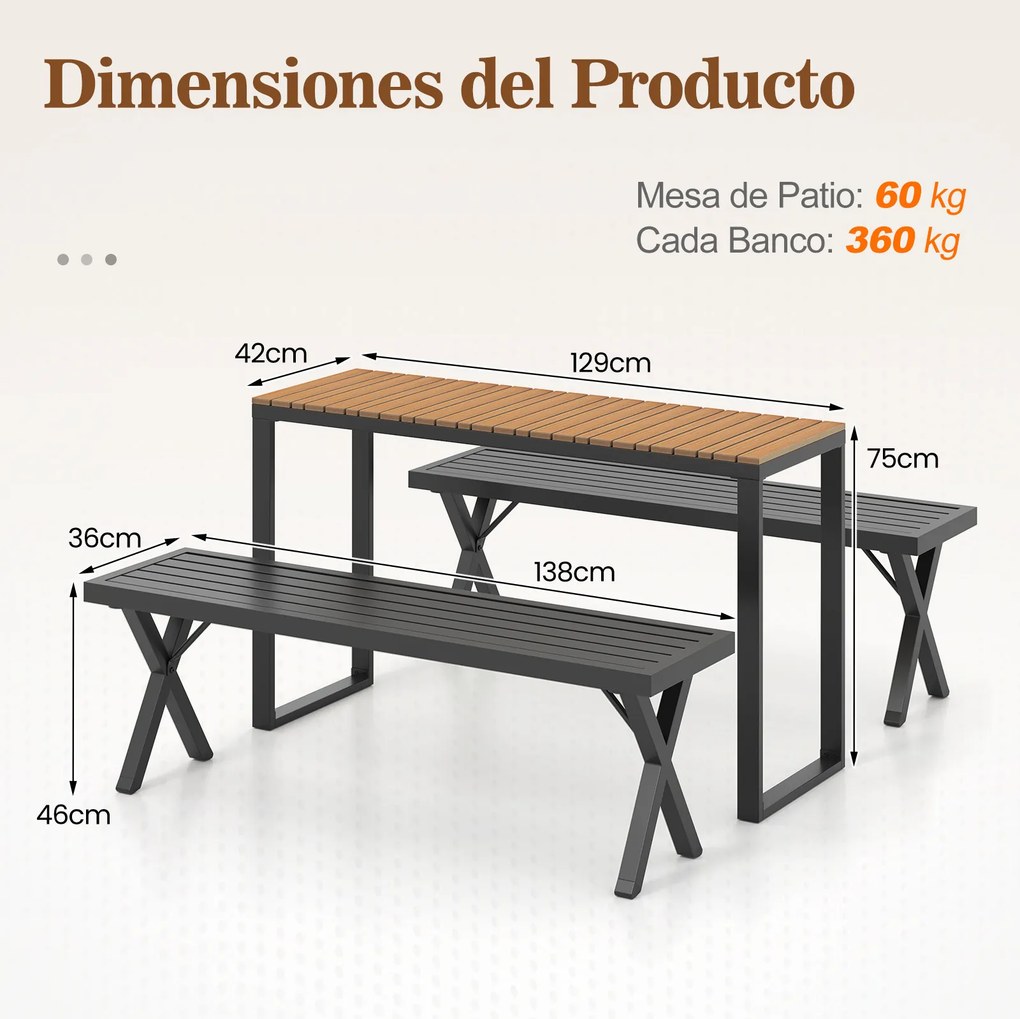 Conjunto de Mesa e Banco de exterior, Tampo de WPC Antiderrapante, Castanho+Preto