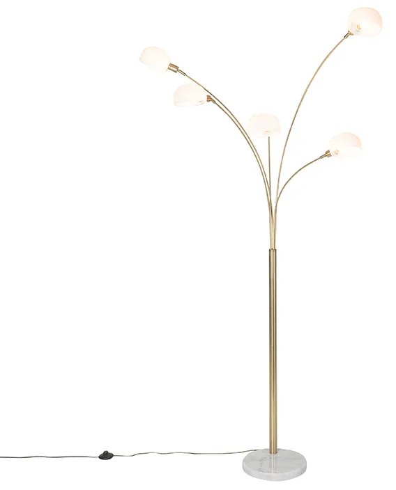 Candeeiro de pé design latão com vidro opalino 5 luzes - Sixties Marmo Design