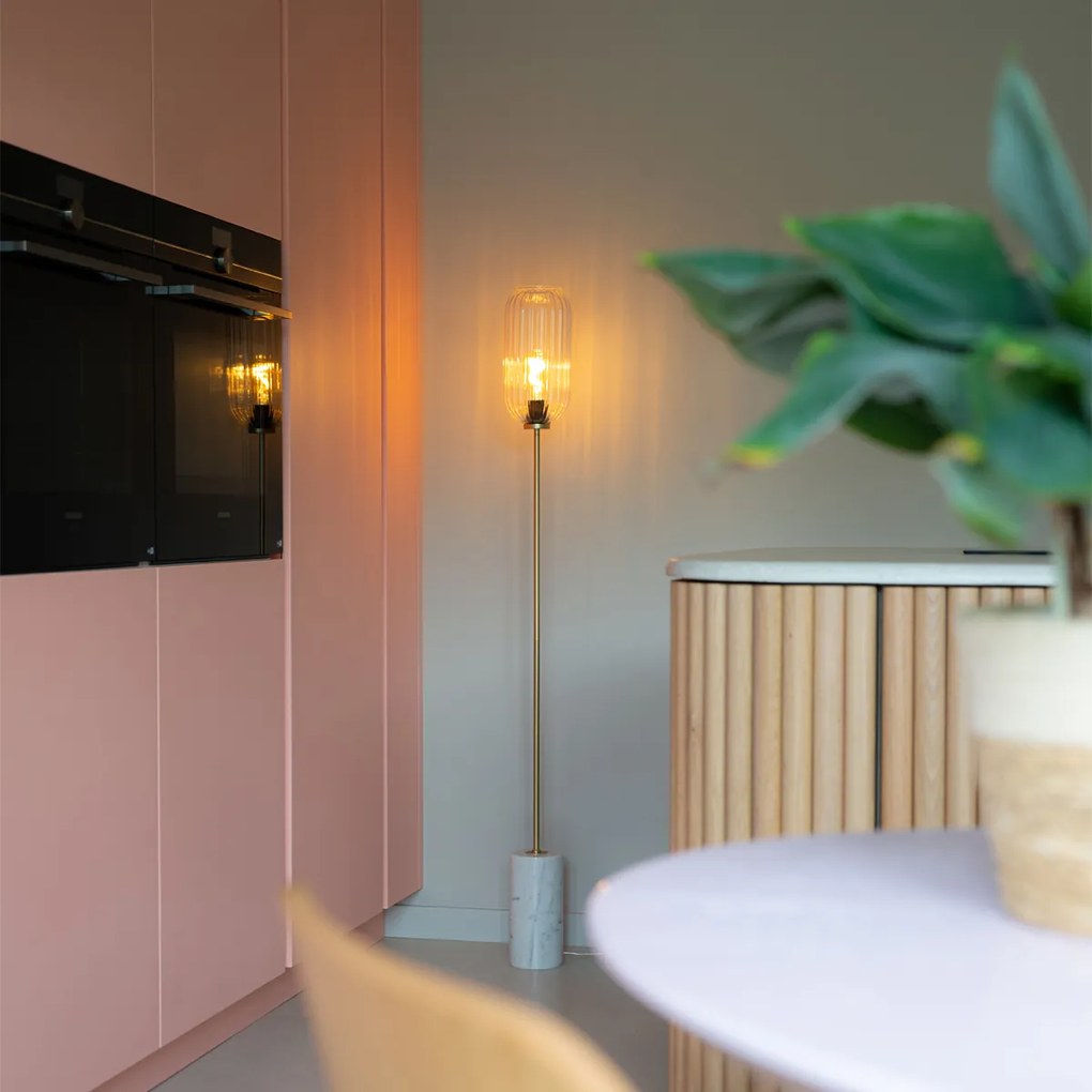 Candeeiro de pé Art Déco em latão com vidro transparente - Rid