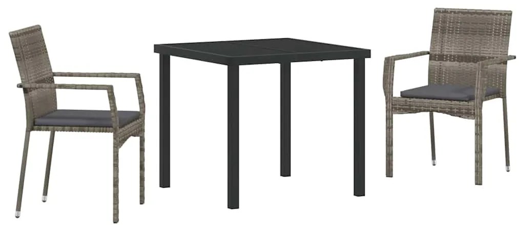 Conjunto de Cadeiras de Jardim Cinza com almofada 3 pcs Cinzeto