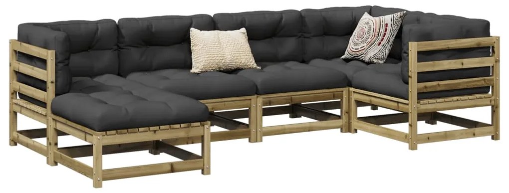 6 pcs conjunto sofás de jardim c/ almofadões pinho impregnado