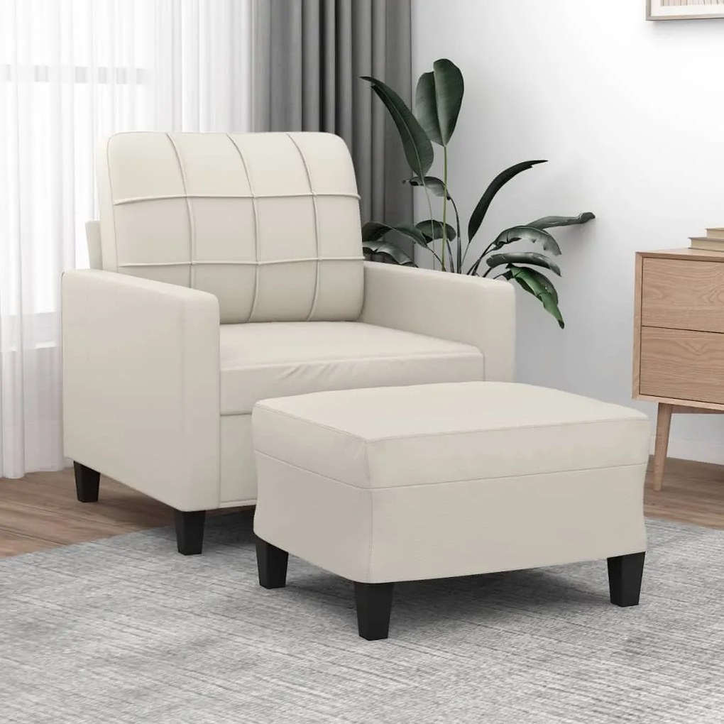 3153336 vidaXL Poltrona com apoio de pés couro artificial 60 cm cor creme