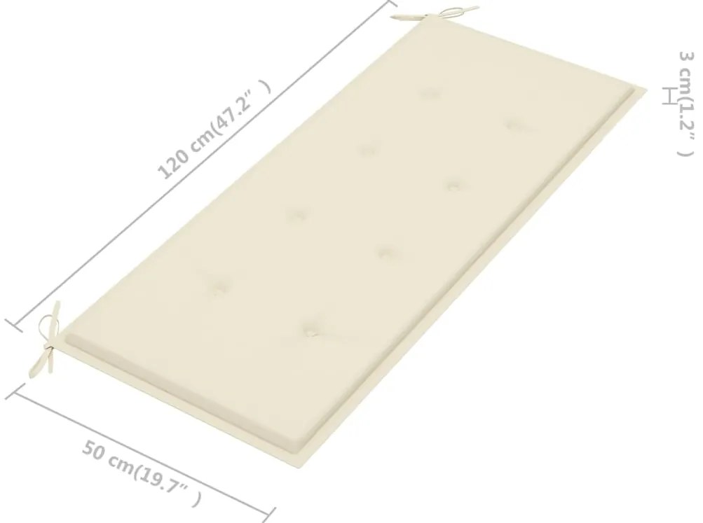 Banco Batávia c/ almofadão creme 120 cm teca maciça