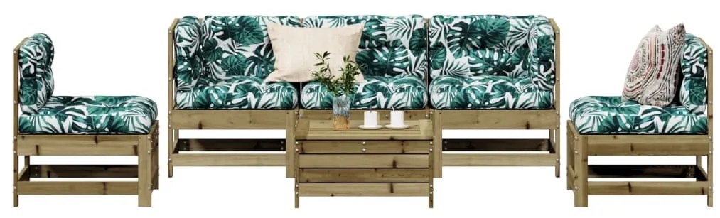 6 pcs conjunto lounge de jardim c/ almofadões pinho impregnado