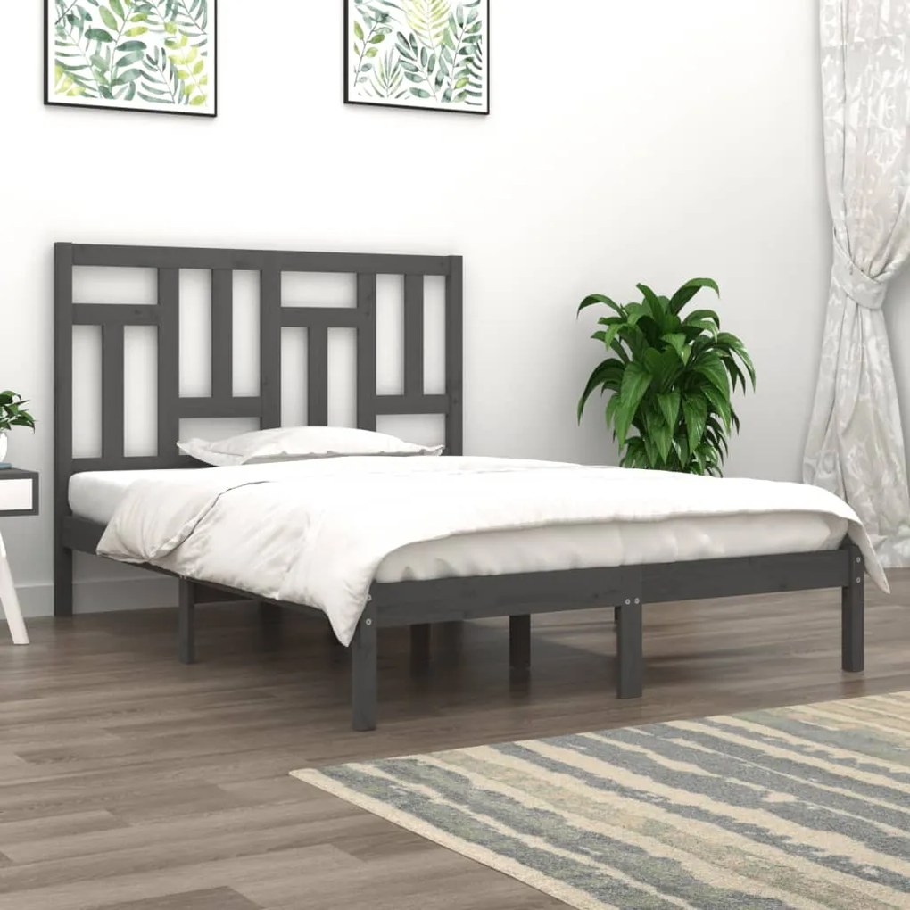 vidaXL Estrutura de cama 140x200 cm madeira de pinho maciça cinzento