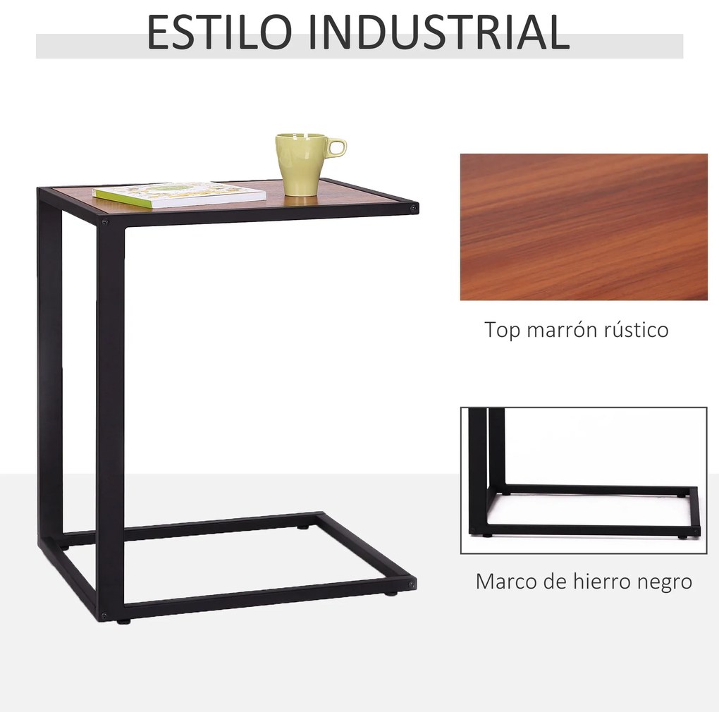 HOMCOM Mesa lateral para sofá Mesa lateral em forma de C Estrutura met