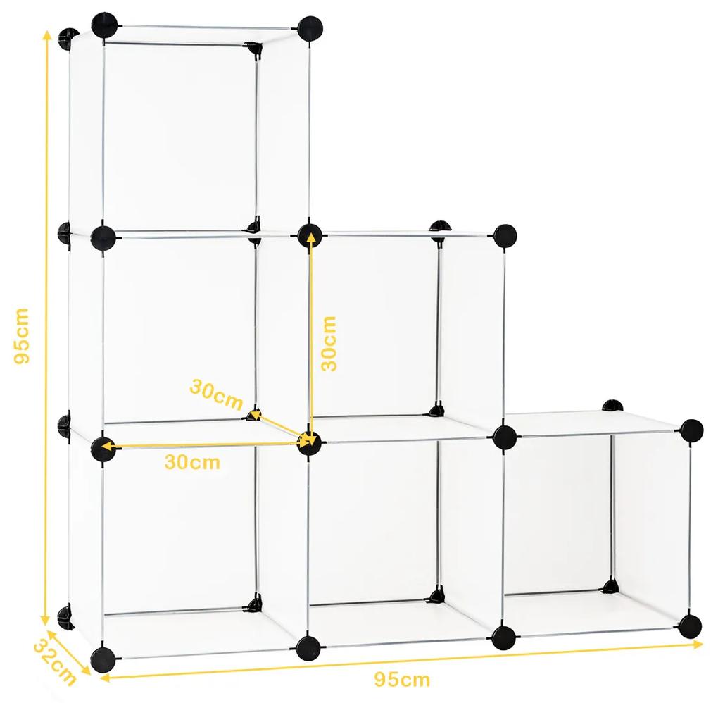 Armário Plástico Translúcido 6 Cubos, Portáteis Modular Armázenamento Prateleiras Branco