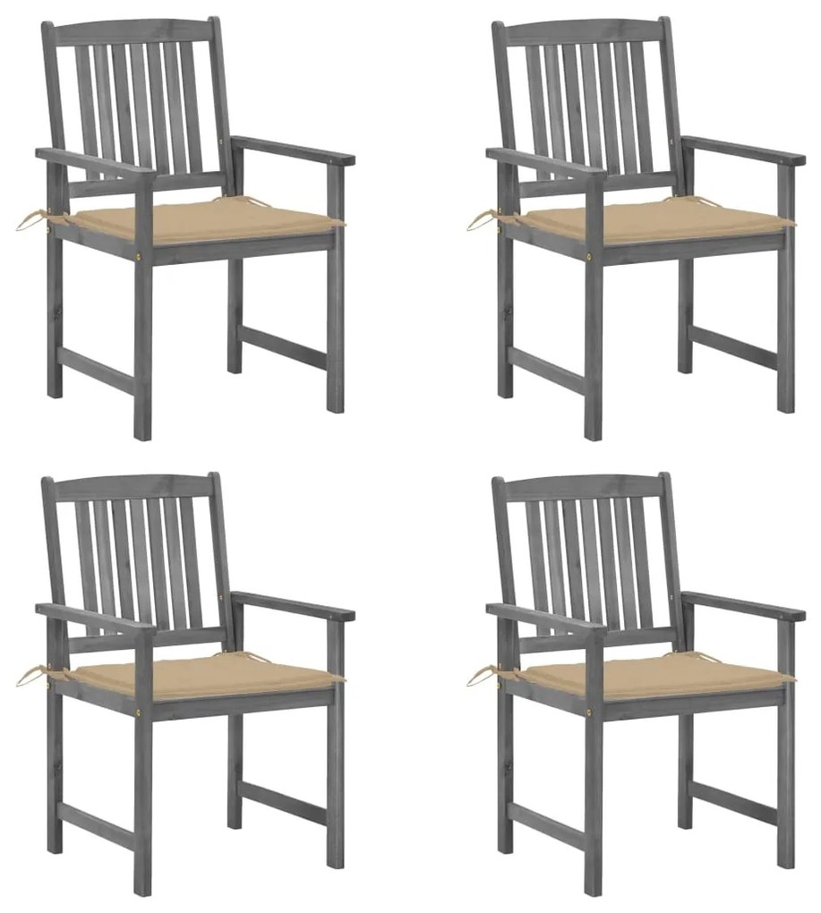 vidaXL Cadeiras de jardim com almofadões 4 pcs acácia maciça cinza