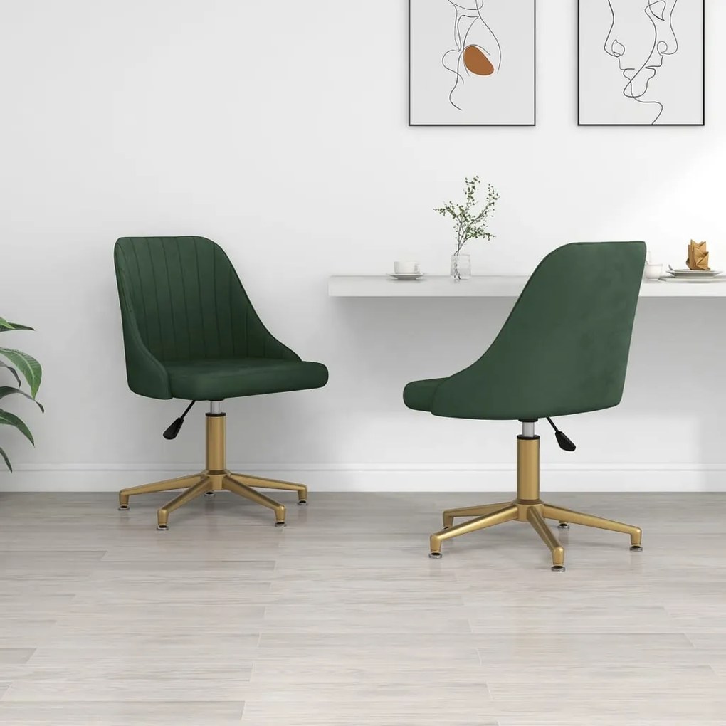 vidaXL Cadeiras de jantar giratorias 2 pcs veludo verde-escuro