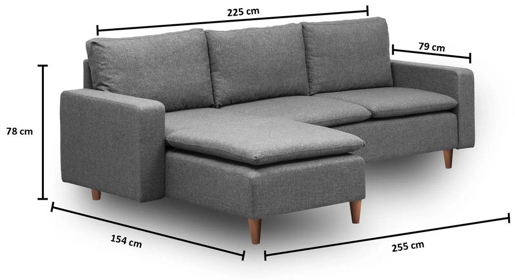 Sofá de Canto Lungo – Cinzento Escuro – 255 cm x 154 cm