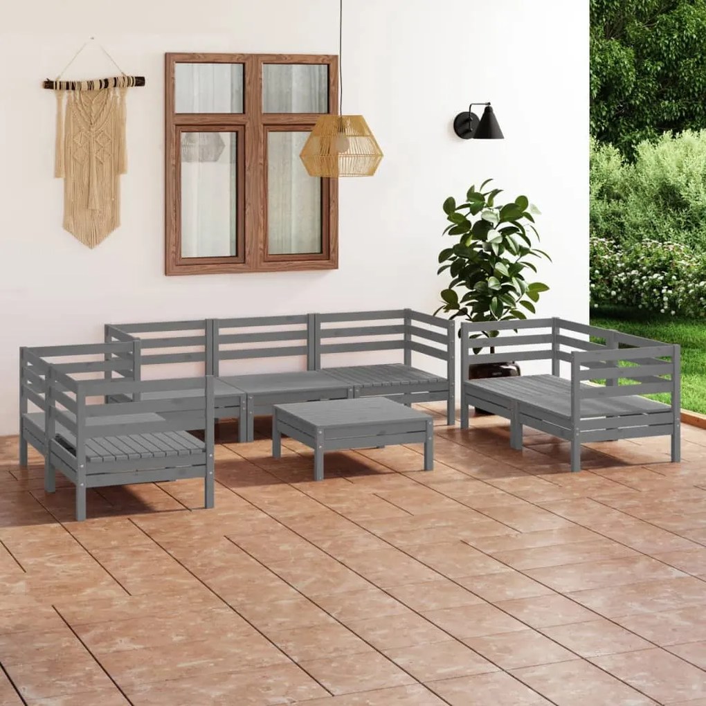 vidaXL 8 pcs conjunto lounge de jardim pinho maciço cinzento