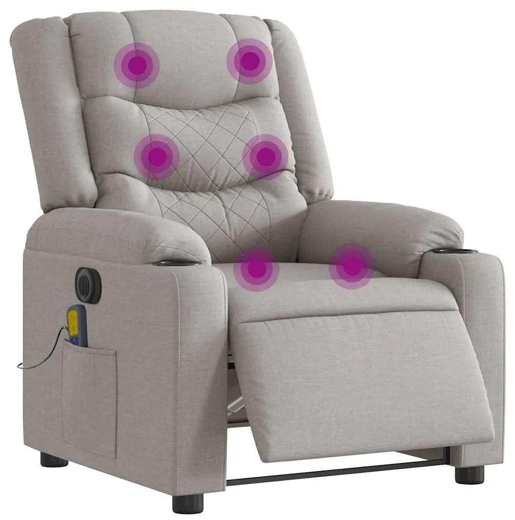 vidaXL Poltrona massagens reclinável elétrica tecido cinzento-nublado