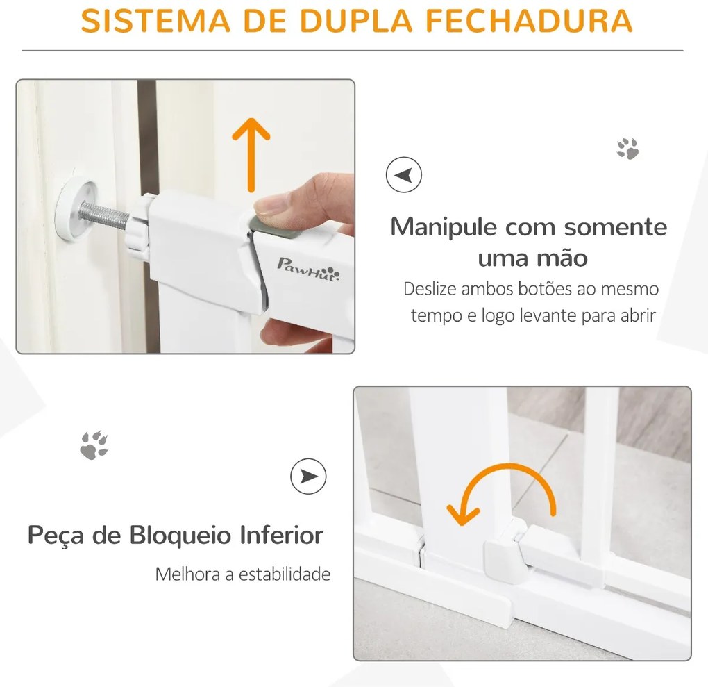 Barreira de Segurança de Cães Animais de Estimação para Escadas e Portas 75-103cm com 2 Extensões Fechamento Automático e Sistema de Duplo Bloqueio Aç