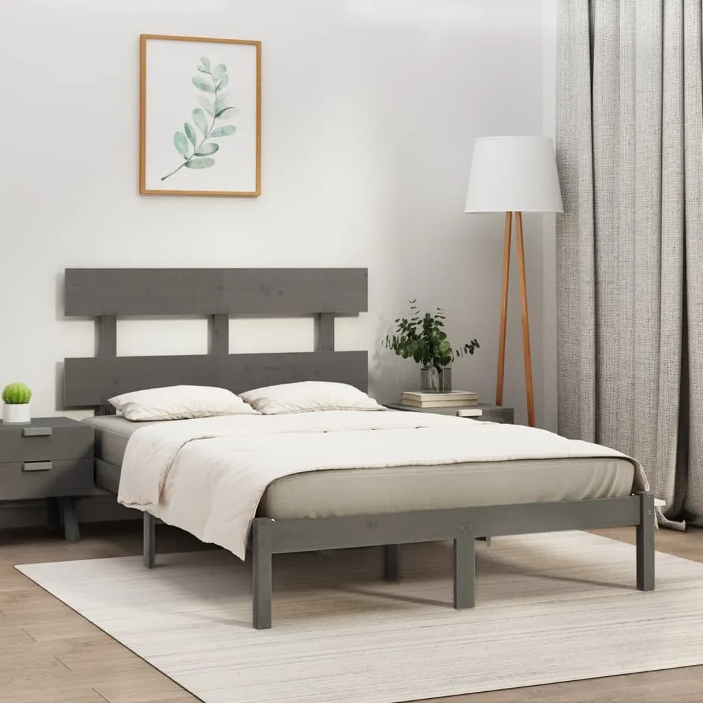 Estrutura de cama 200x200 cm madeira maciça cinzento