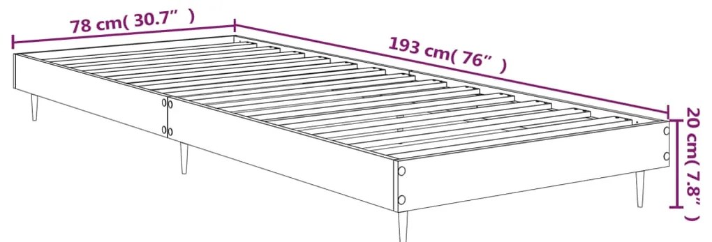 Estrutura cama 75x190 cm derivados de madeira cinzento sonoma