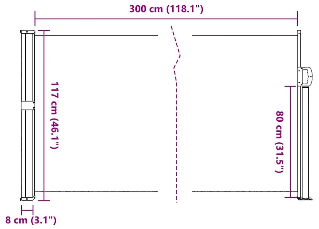 Toldo lateral retrátil 117x300 cm cinzento-acastanhado