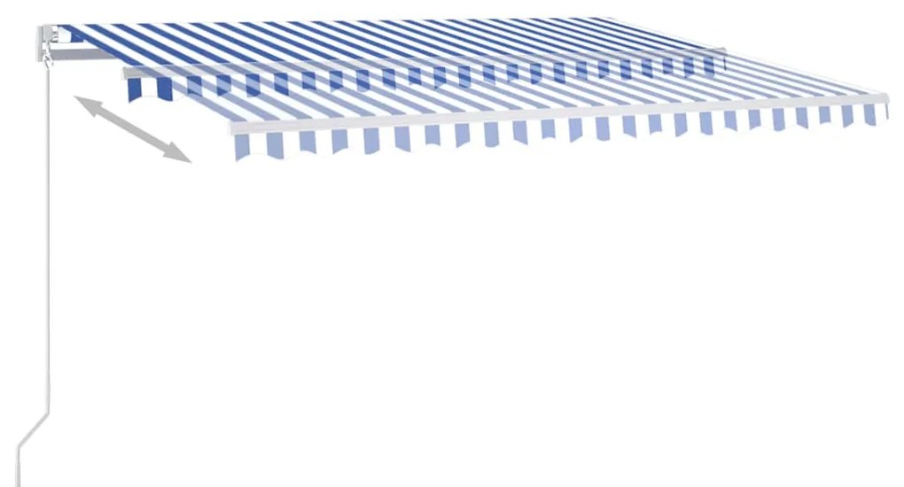 Toldo retrátil automático com postes 4,5x3,5 m azul e branco