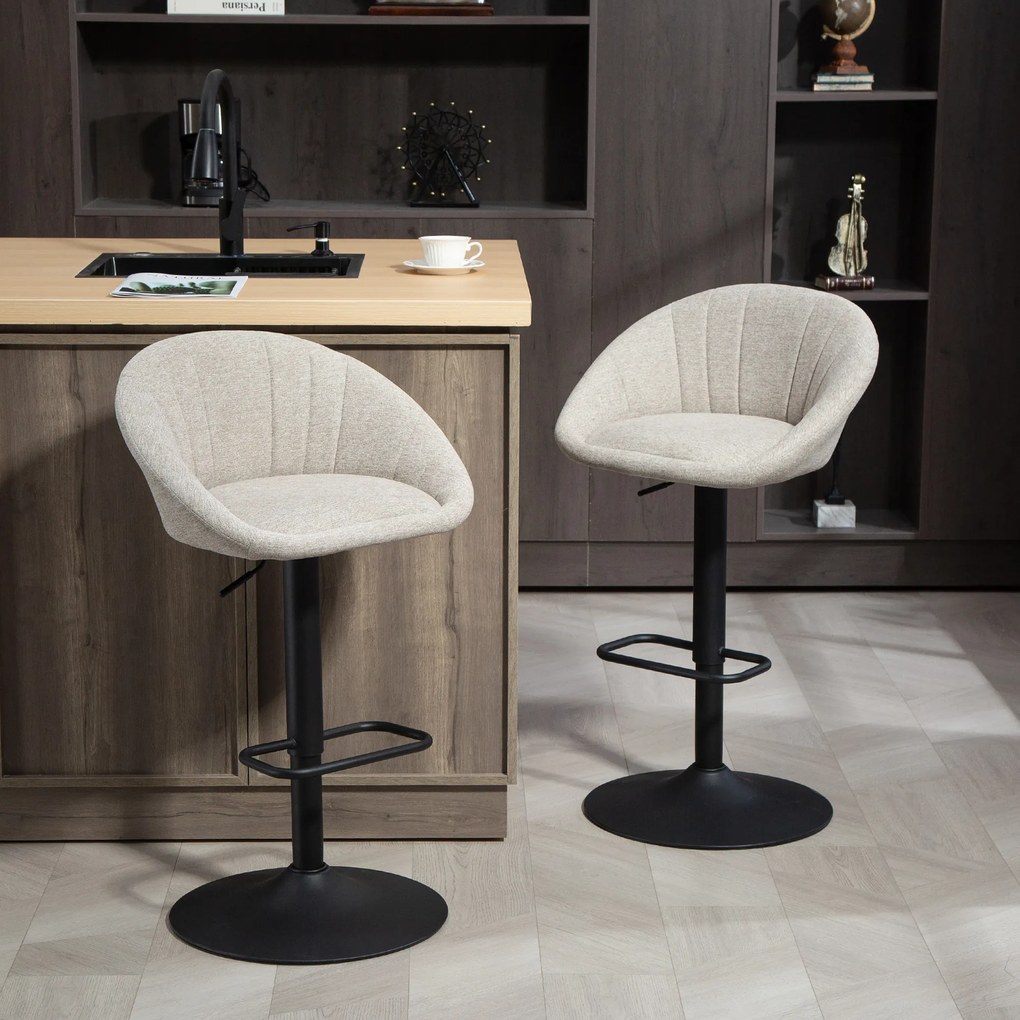 Conjunto de 2 bancos de bar, cadeiras de bar com altura ajustável, encosto e braços, apoio para os pés, bege