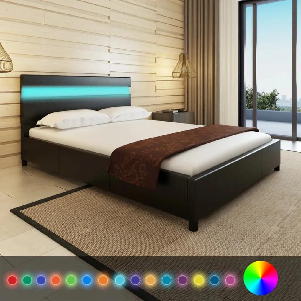 Estrutura de cama com LEDs 140x200 cm couro artificial preto