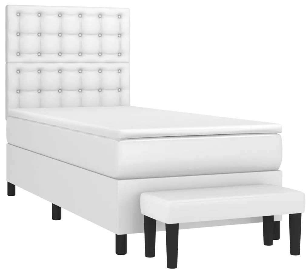 Cama com molas/colchão 90x190 cm couro artificial branco