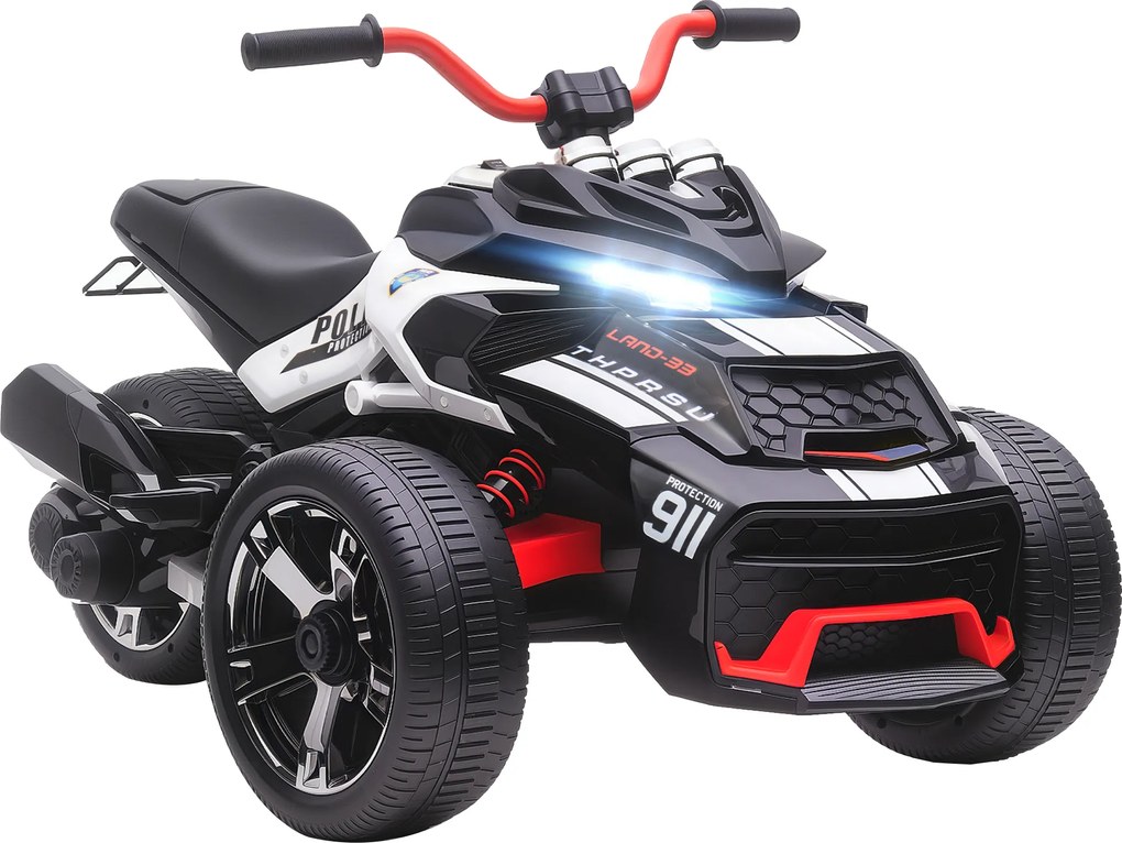 AIYAPLAY Quadriciclo Elétrico para Crianças 12V com 2 Motores Velocidade até 5 km/h 3 Rodas Faróis Buzina 113x74x63 cm Preto e Branco | Aosom Portugal