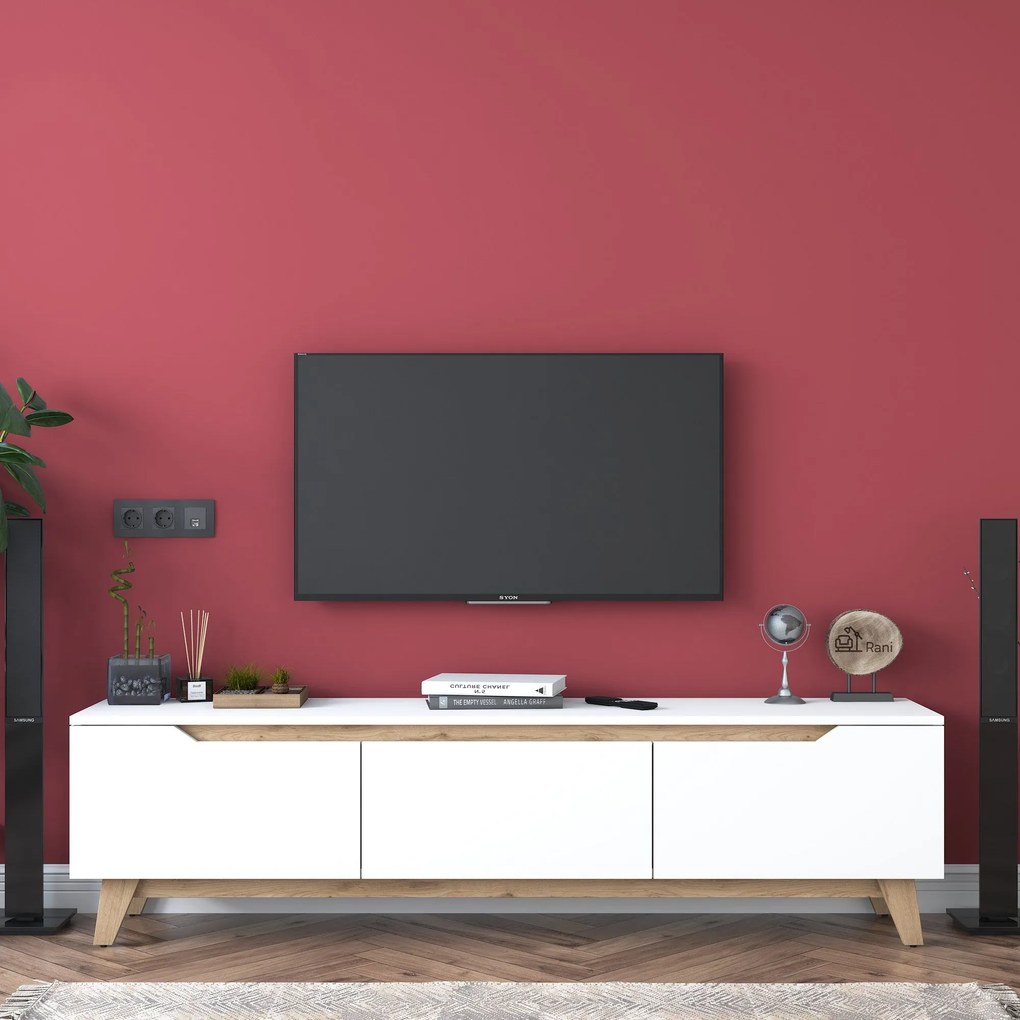 Móvel TV D1 – Branco Nogueira – 180x48,6x35 cm