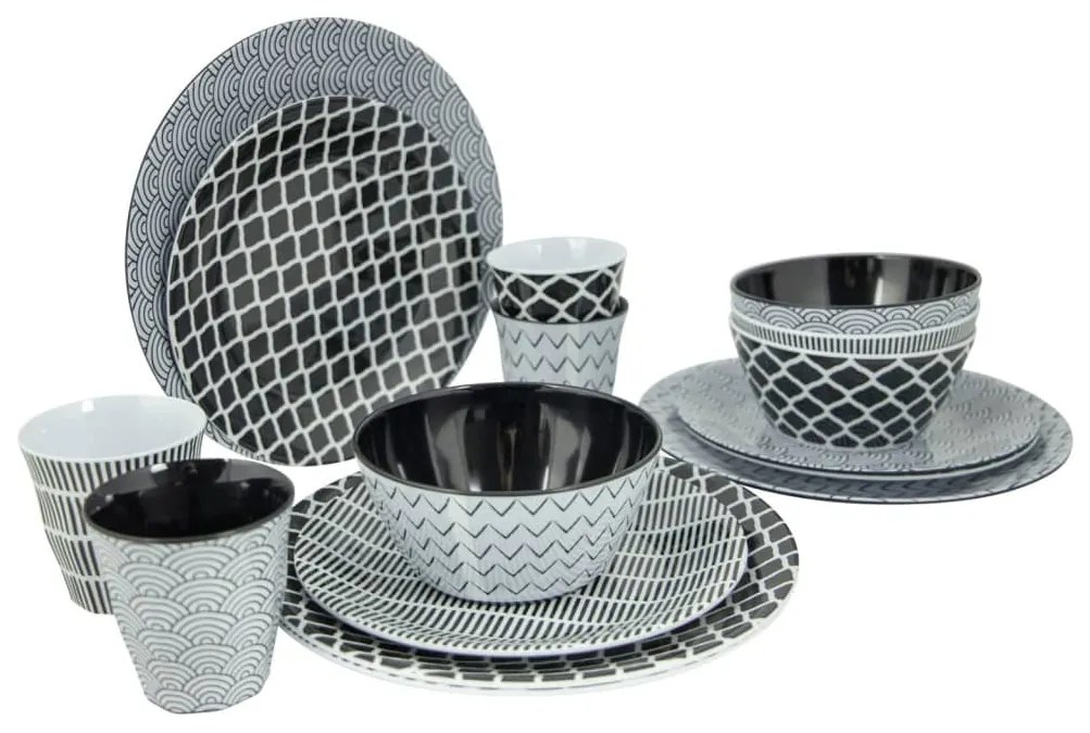 441565 Bo-Camp Conjunto louça mesa 16 pcs Mix & Match melamina preto/branco