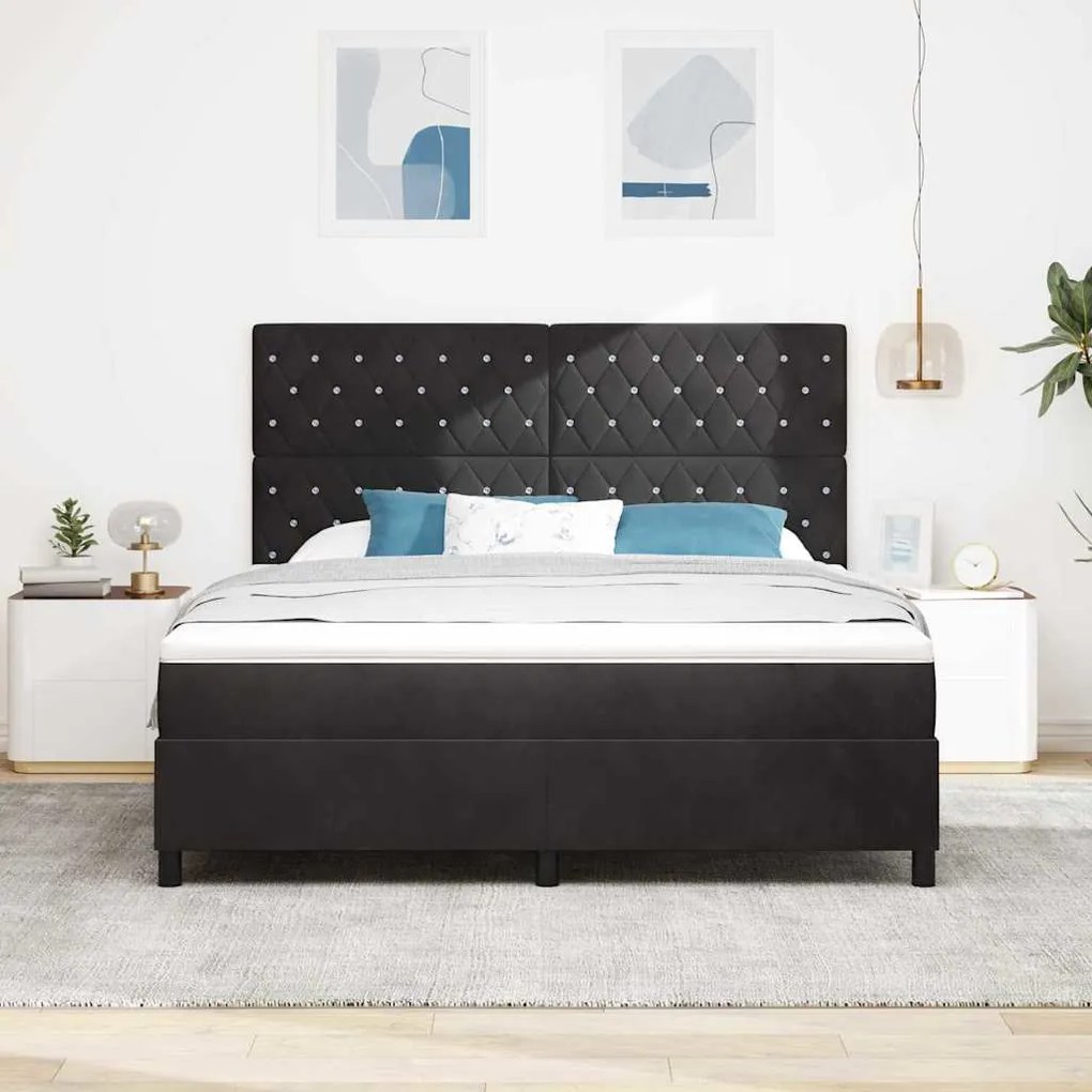 Cama Box com Colchão vidaXL Preto Super King Veludo