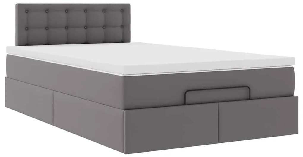Estrutura de cama otomana com colchão cinza couro falso