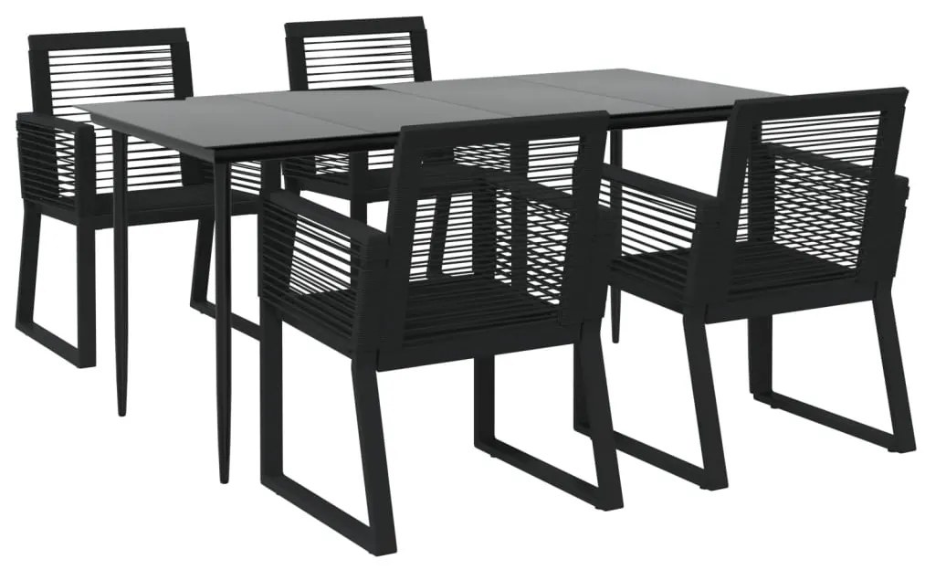 Conjunto de jantar para jardim 5 pcs vime PVC preto