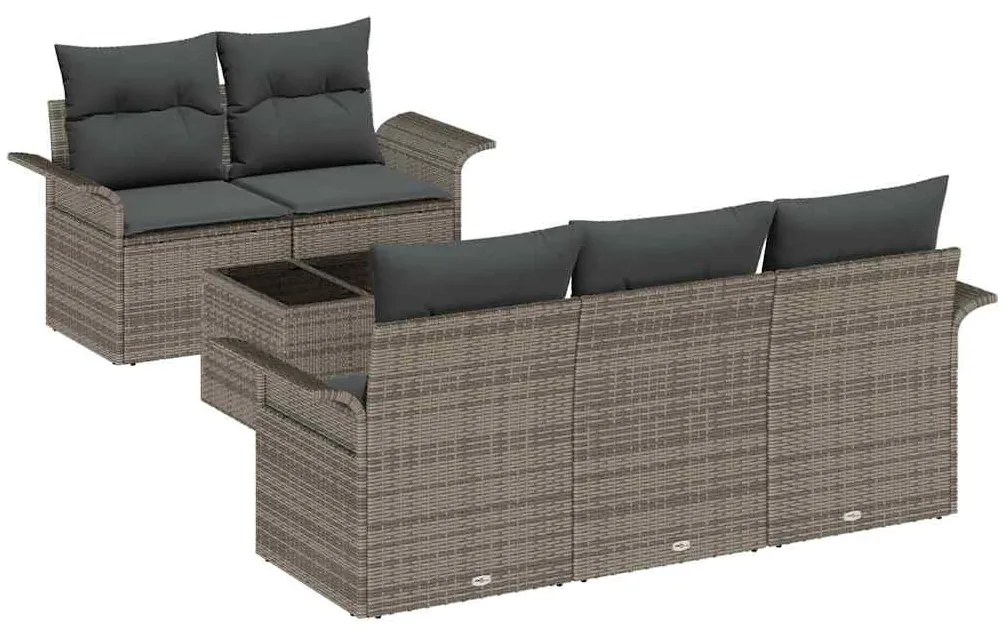 Conjunto de Sofá de Jardim de 6 Peças com Almofadas Cinzas de Rattan S