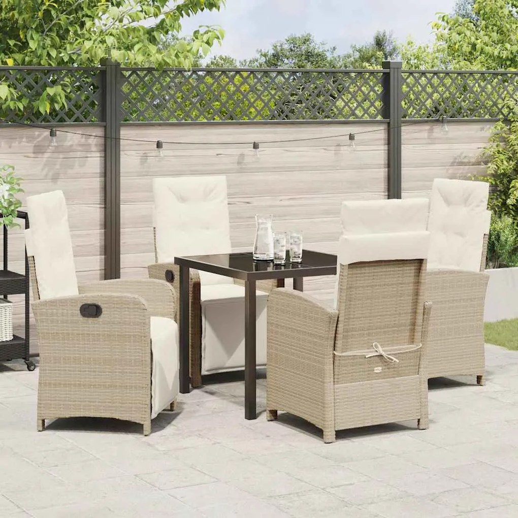 Conjunto de Jantar de Jardim de 5 Peças da com Almofadas Beje em Ratta