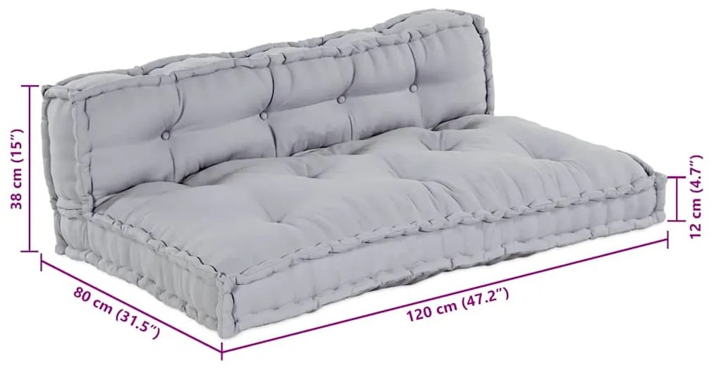 Almofada de Sofá Pallet 2 pcs Cinzeto Poliéster