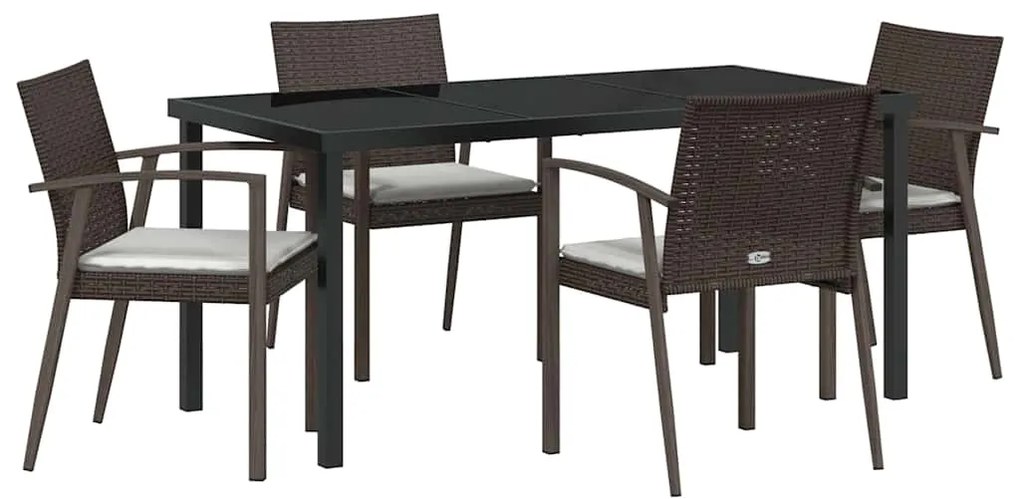 Conjunto de Jantar de Jardim com 5 Peças e Almofadas - Castanho em Pol
