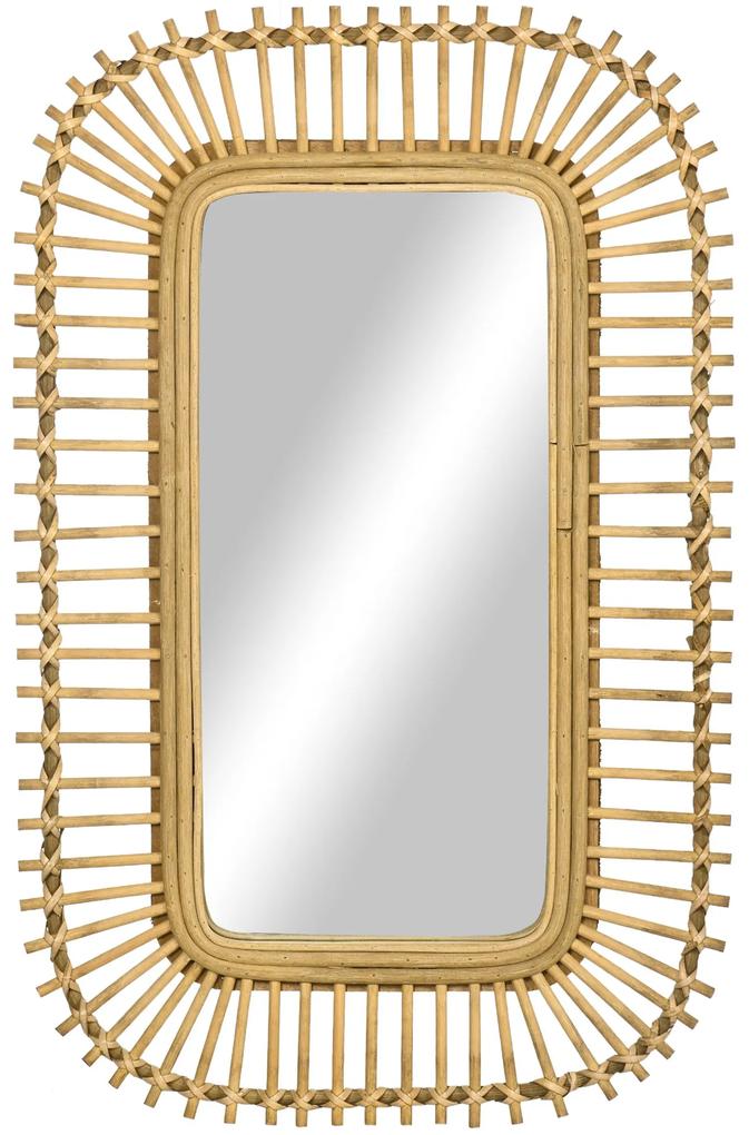 Espelho de Parede Decorativo 75x48 cm com Estrutura de Vime Espelho Suspenso Espelho Retangular para Sala de Estar Dormitório Entrada Corredor Madeira