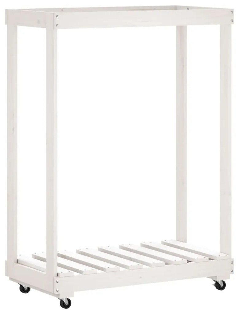 Suporte de lenha c/ rodas 76,5x40x108 cm pinho maciço branco