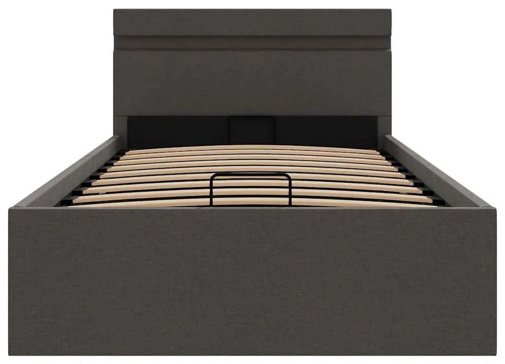 Cama hidráulica arrumação c/ LEDs 90x200cm tecido cinza-escuro
