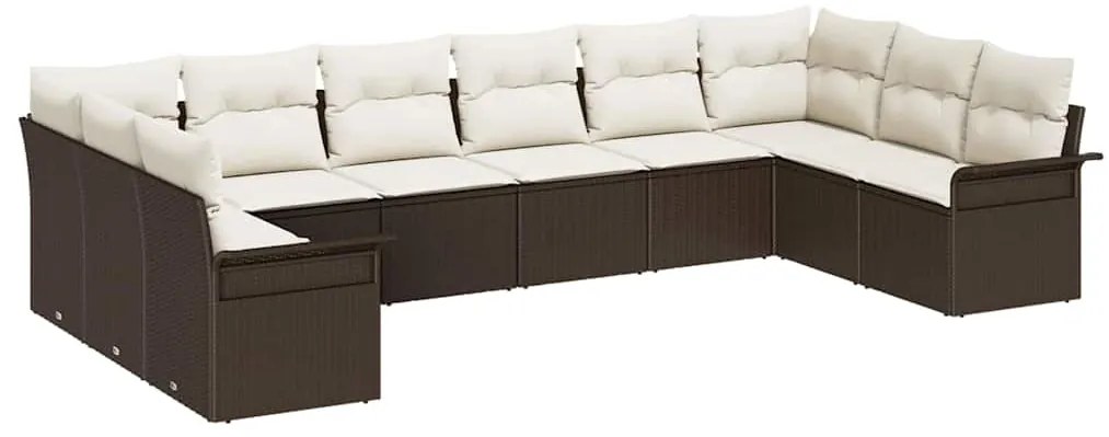 Conjunto de Sofás de Jardim vidaXL de 10 Peças com Almofadas Marrom Ra