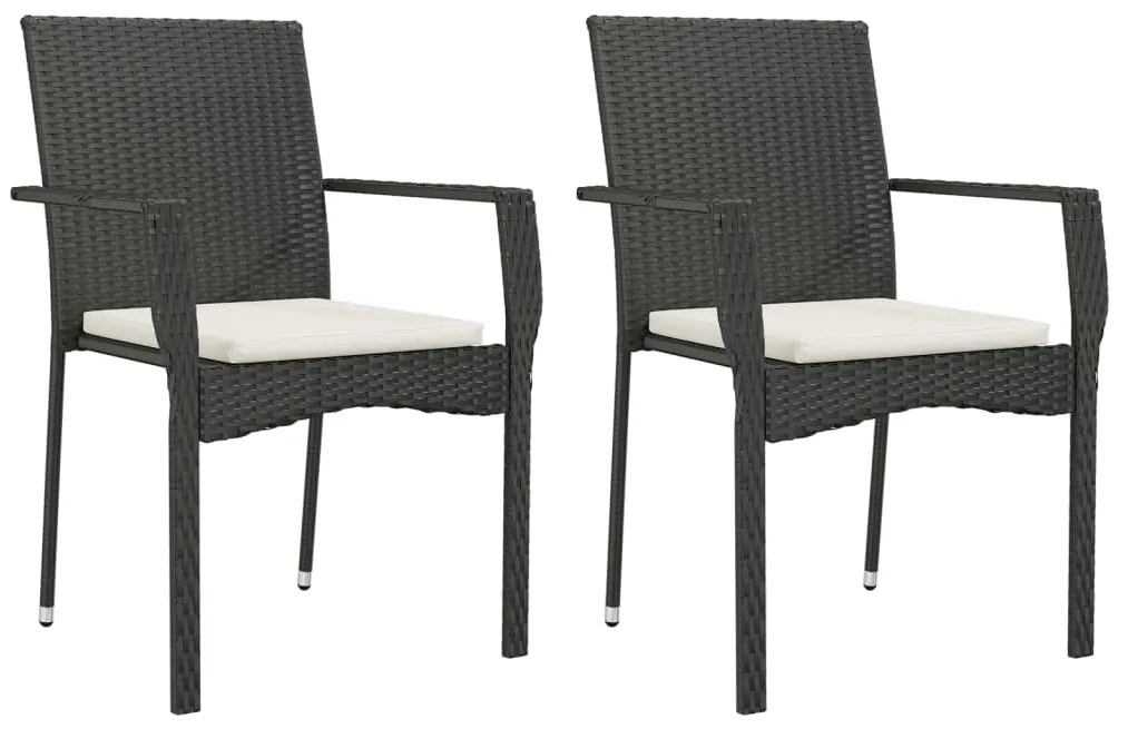 3 pcs conjunto de jantar p/ jardim c/ almofadões vime PE preto