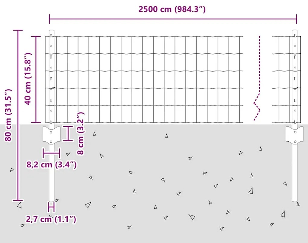 Cerca Euro com 11 Postes U Cinza 0,4x25 m Aço