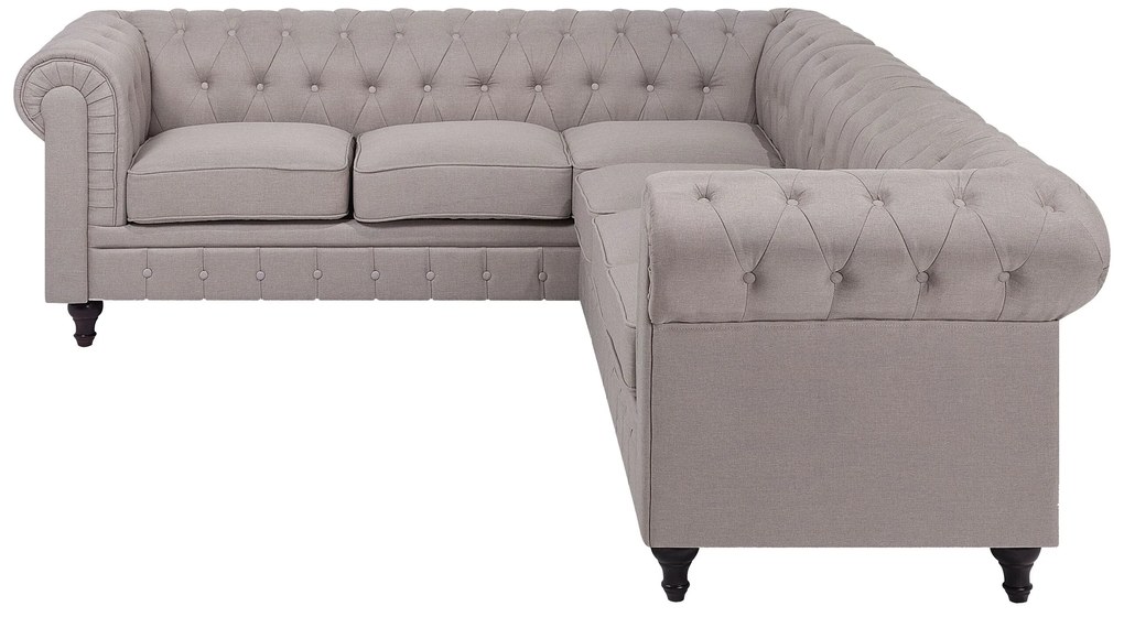 Sofá de canto com 6 lugares versão à direita em tecido creme CHESTERFIELD Beliani