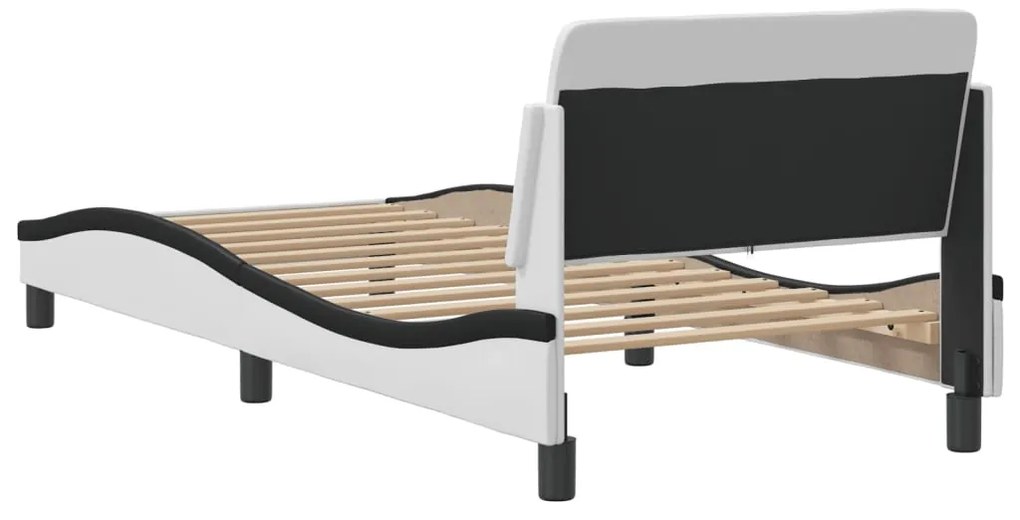 Estrutura cama c/cabeceira couro artificial 80x200 branco/preto