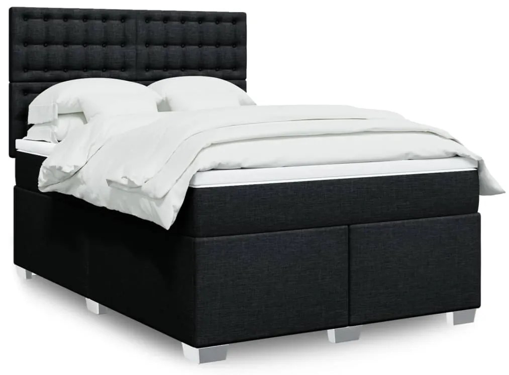 Cama com molas/colchão 160x200 cm tecido preto